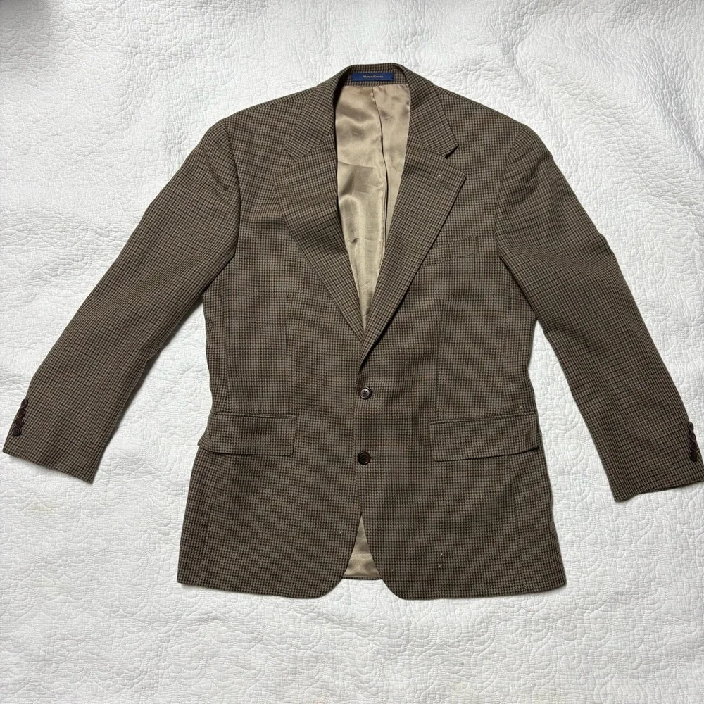 Vintage Ralph Lauren Chaps Blazer Made in Canada Silk Wool Houndstooth 40R - Picture 2 of 16